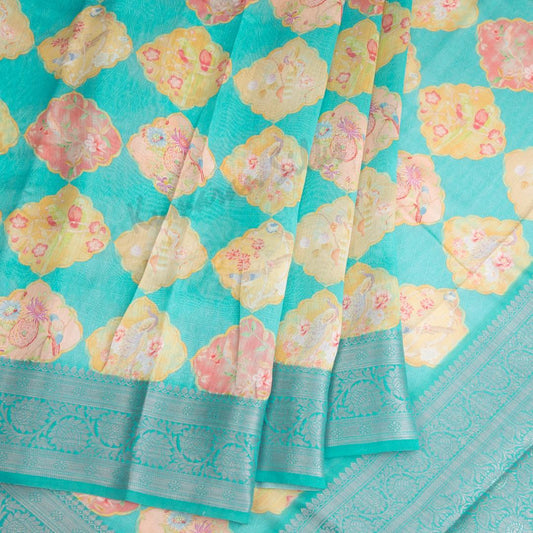 Soft Organza Turquoise Printed Saree