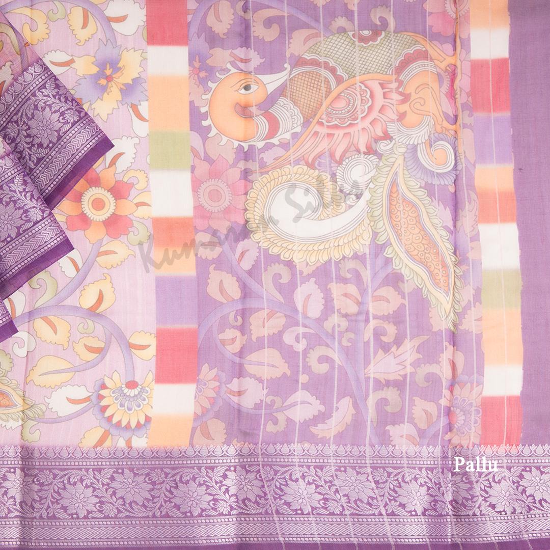 Silk Viscose Purple Kalamkari Printed Saree - Kumaran Silks