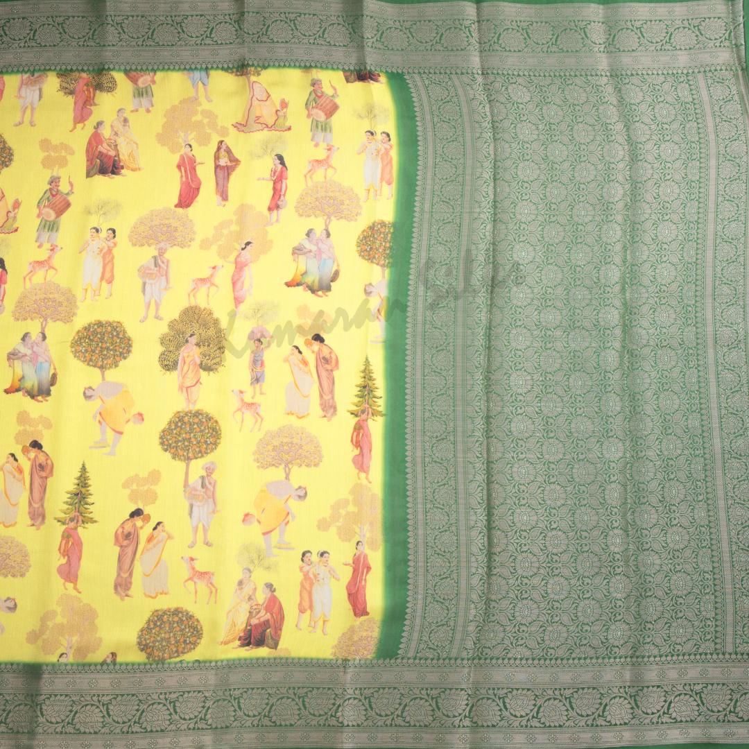 Silk Viscose Yellow Printed Saree