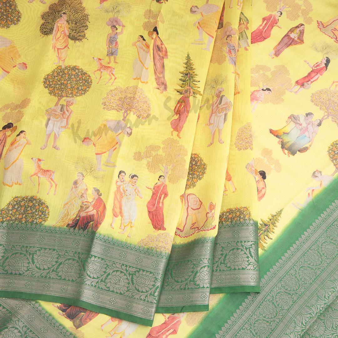 Silk Viscose Traditional Mankind Yellow Printed Saree - Kumaran Silks