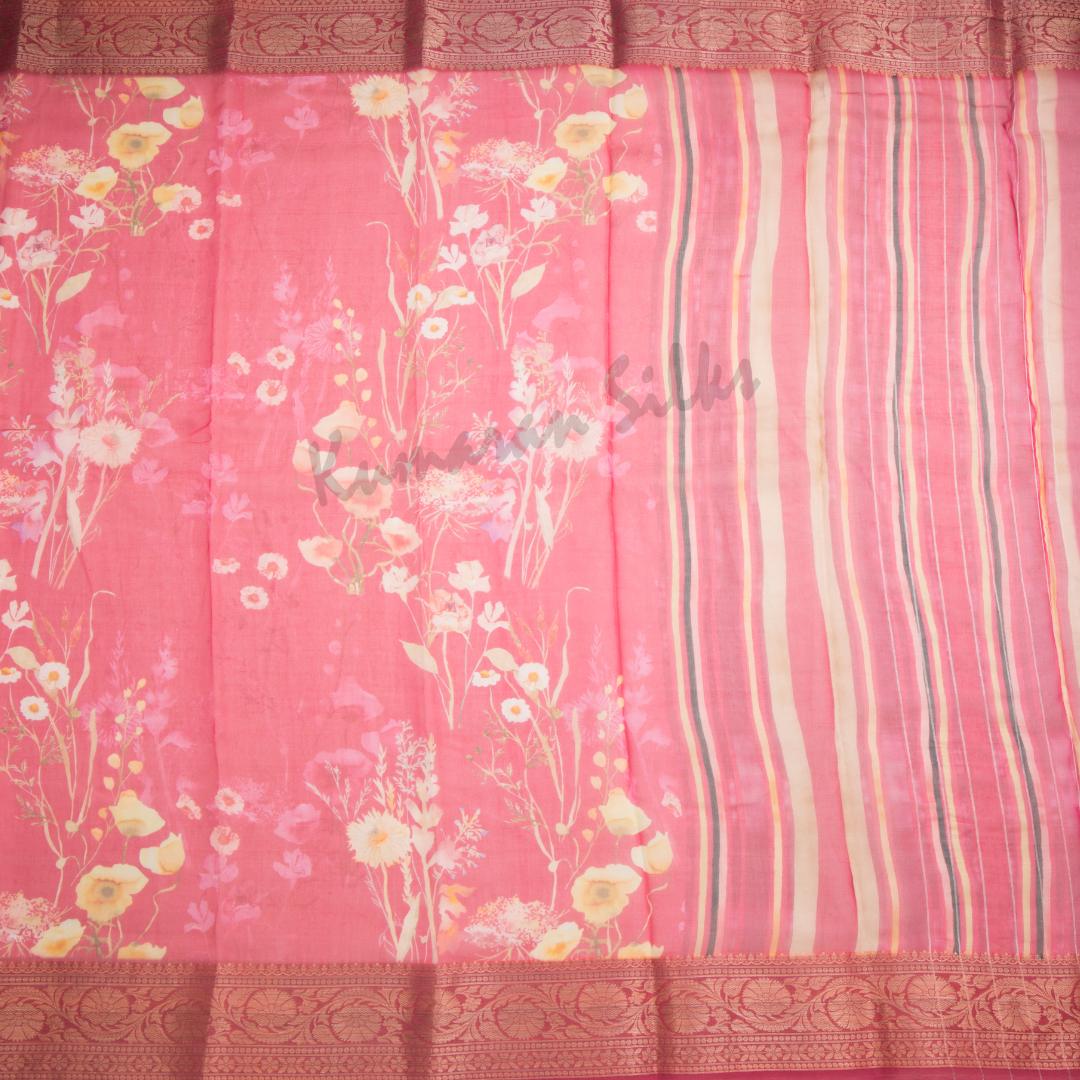 Silk Viscose Dark Pink Floral Printed Saree - Kumaran Silks