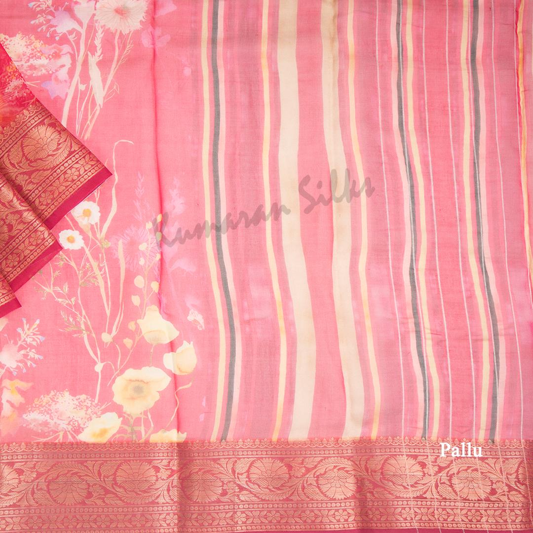 Silk Viscose Dark Pink Floral Printed Saree - Kumaran Silks