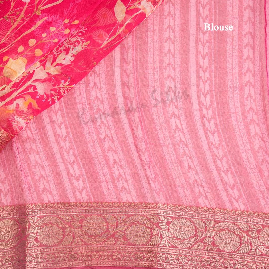 Silk Viscose Dark Pink Floral Printed Saree - Kumaran Silks