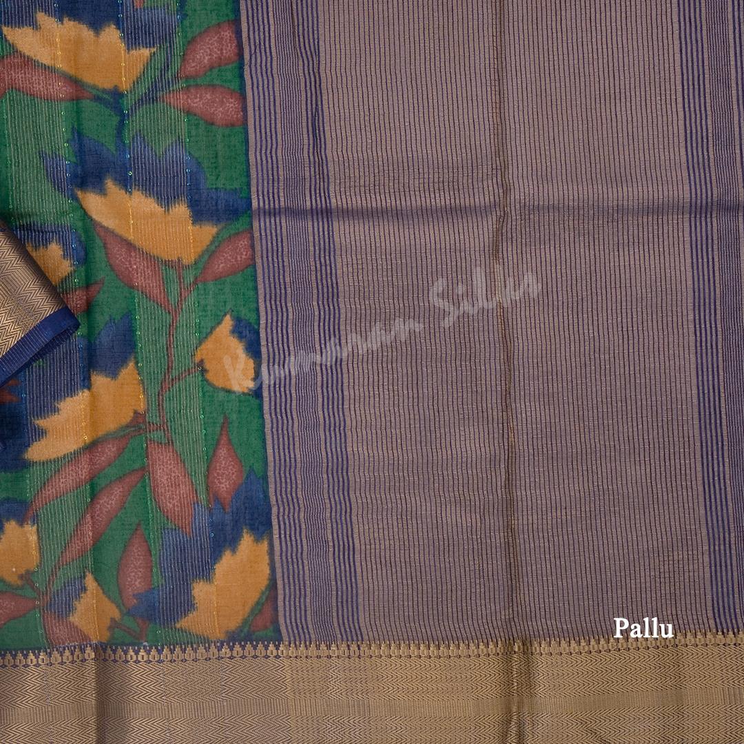 Semi Raw Silk Green Printed Saree 08