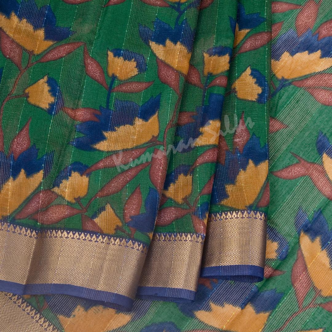 Semi Raw Silk Green Printed Saree 08