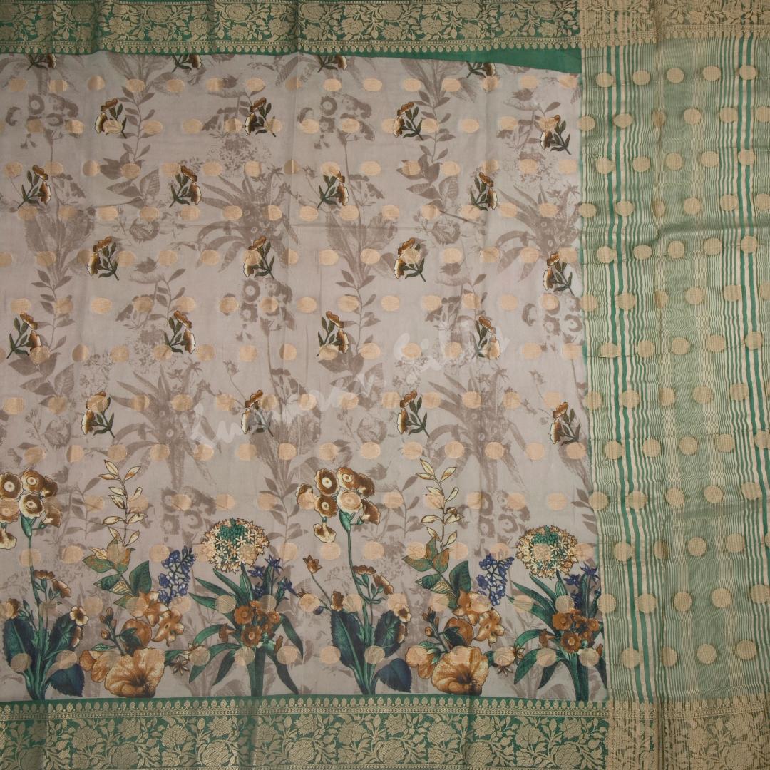 Semi Raw Silk Grey Printed Saree 03 - Kumaran Silks