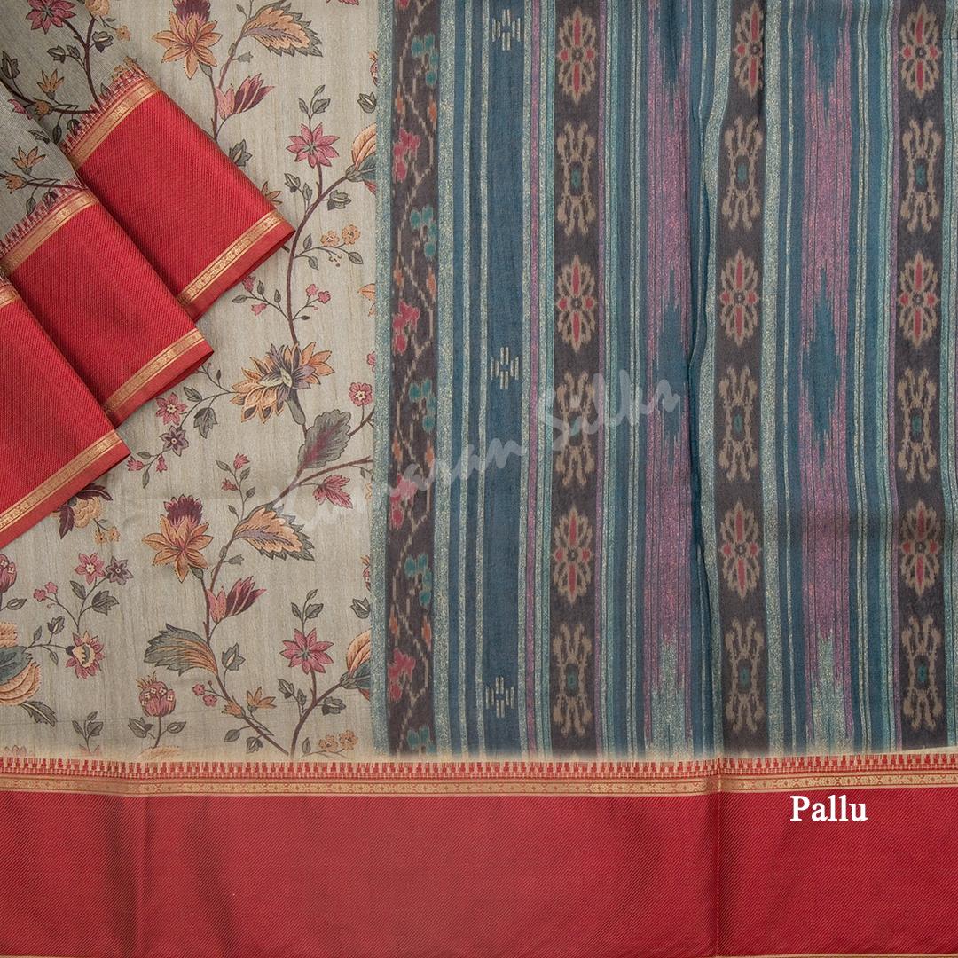 Semi Raw Silk Grey Printed Saree 04 - Kumaran Silks