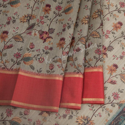 Semi Raw Silk Grey Printed Saree 04 - Kumaran Silks