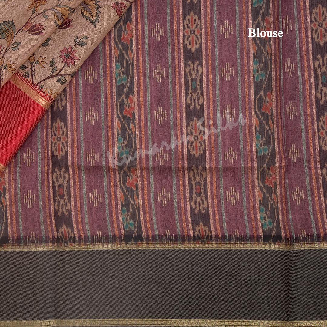 Semi Raw Silk Light Brown Printed Saree - Kumaran Silks