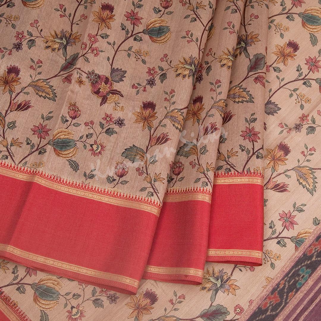 Semi Raw Silk Light Brown Printed Saree - Kumaran Silks