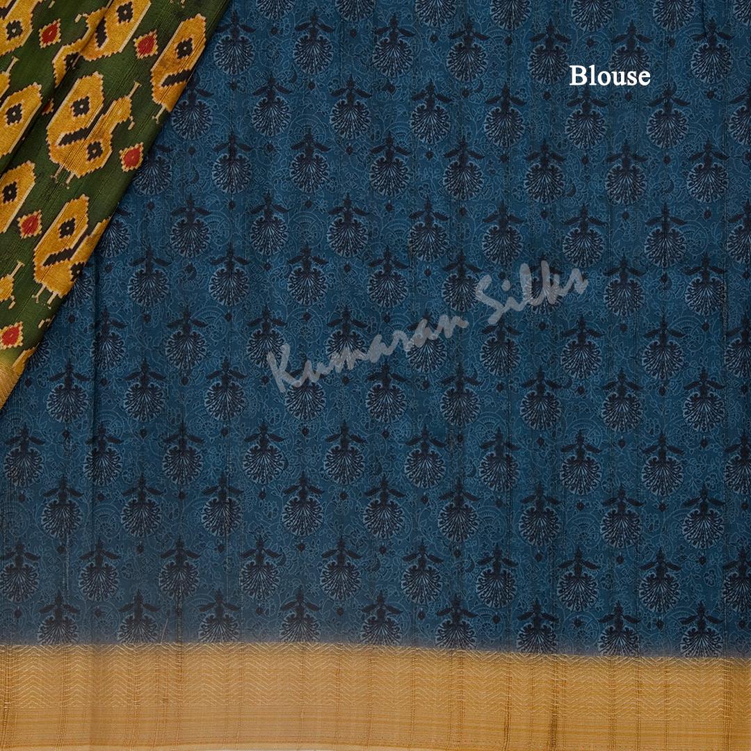 Semi Raw Silk Olive Green Printed Saree - Kumaran Silks