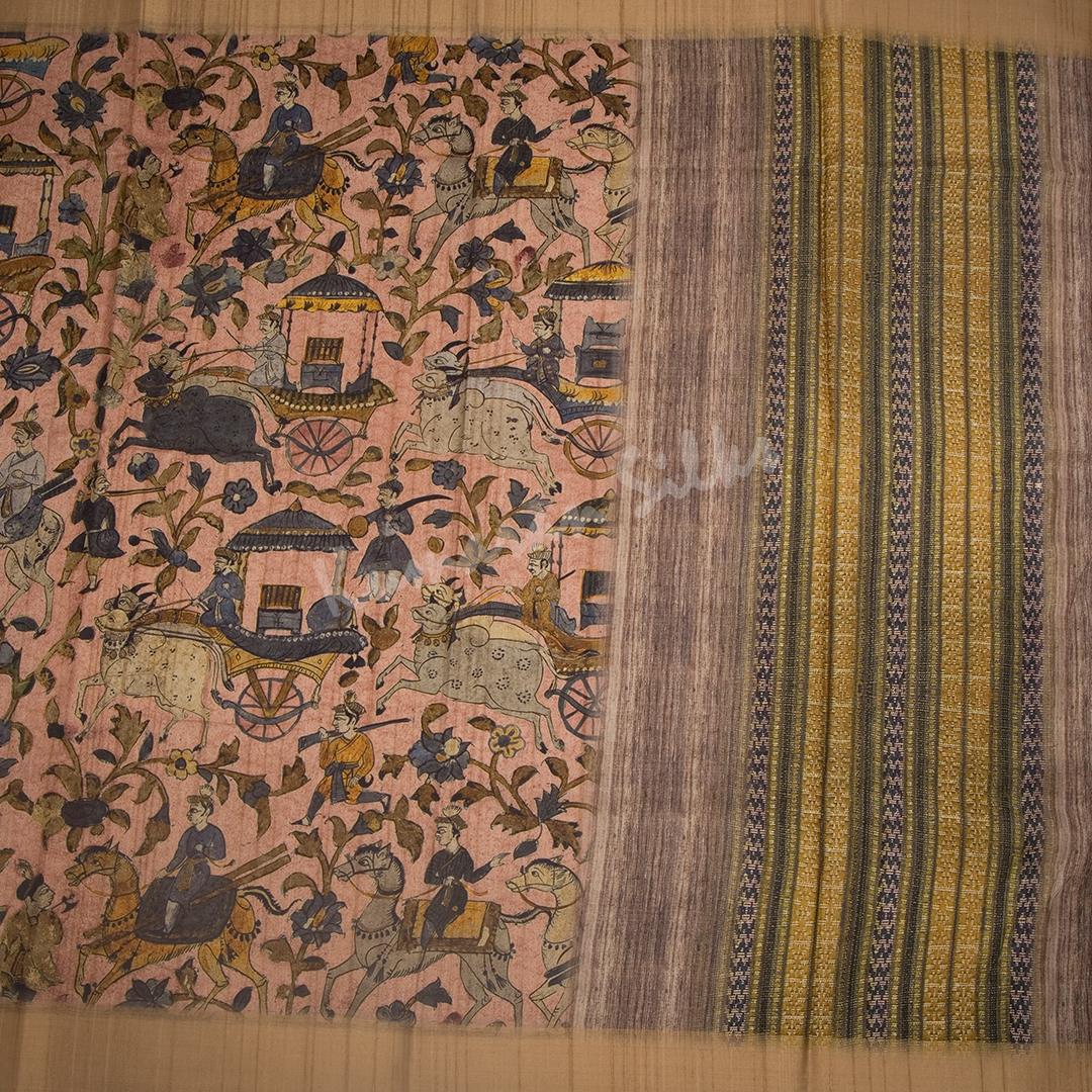 Semi Raw Silk Light Brown Printed Saree 02