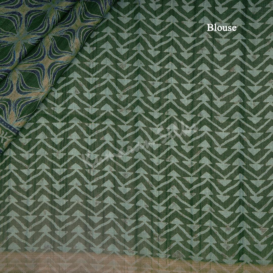 Semi Raw Silk Green Printed Saree 09