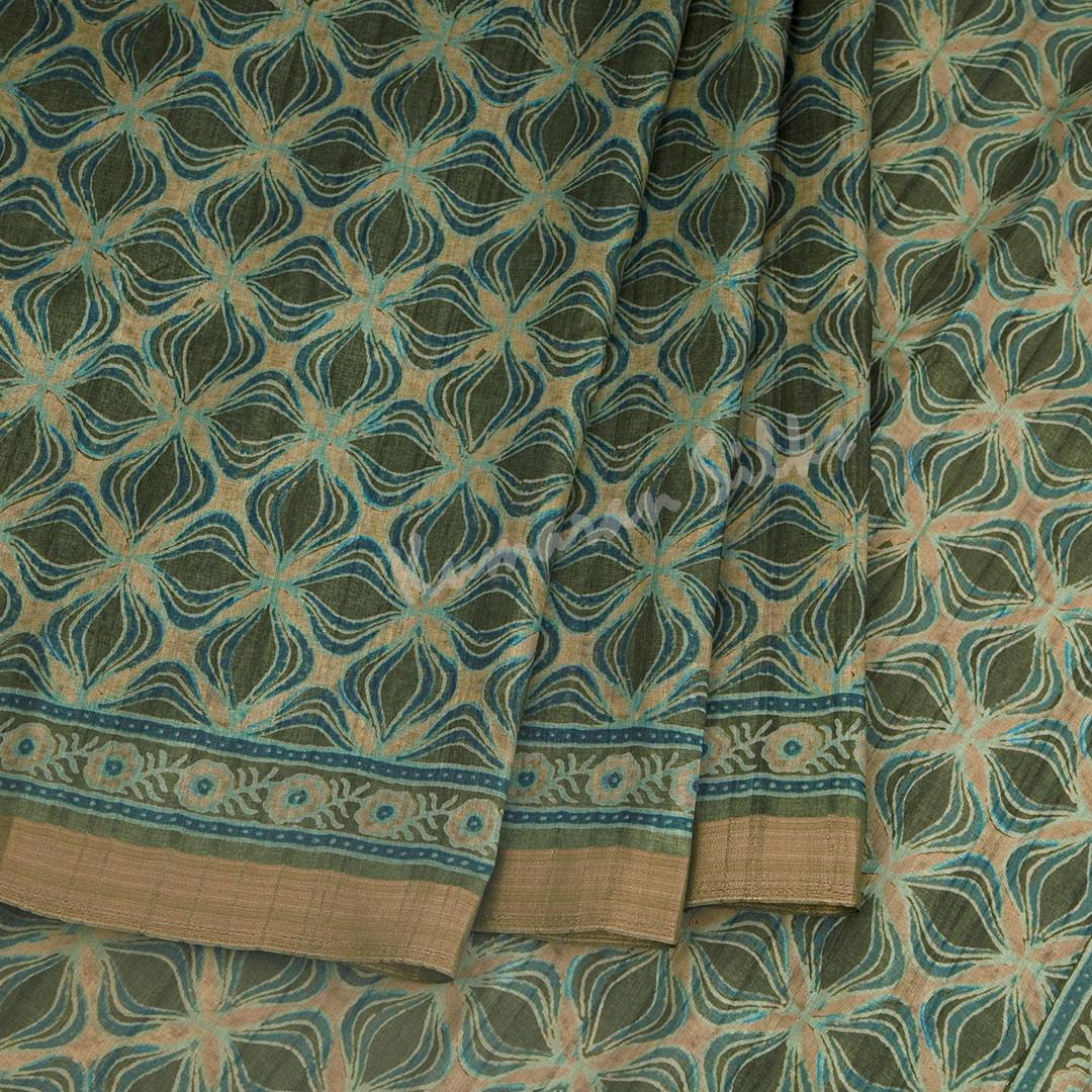 Semi Raw Silk Green Printed Saree 09