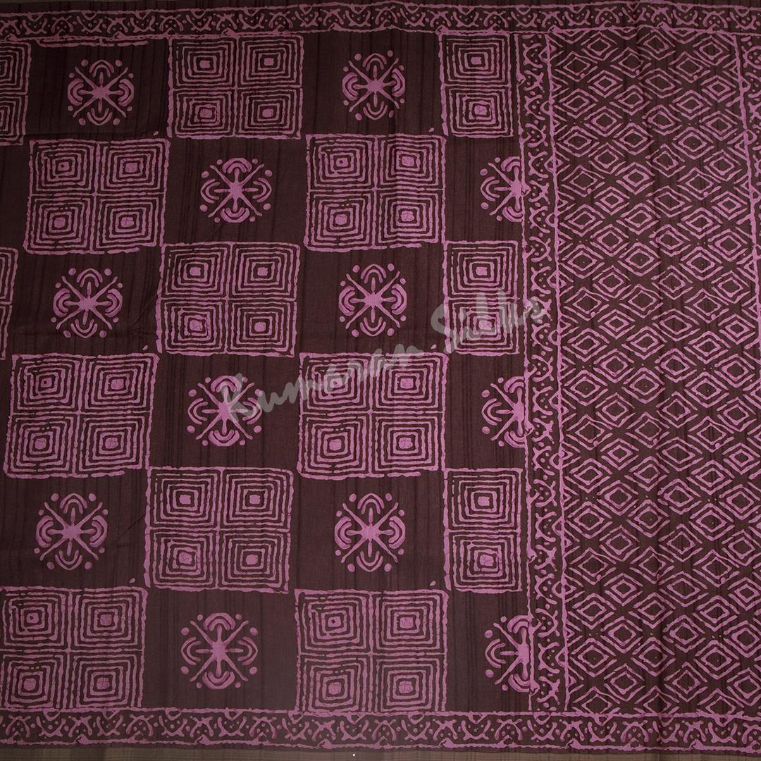 Semi Raw Silk Dark Brown Printed Saree