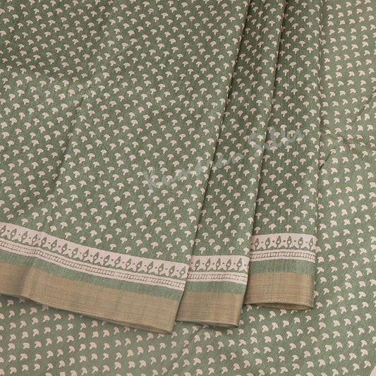 Semi Raw Silk Green Printed Saree 10