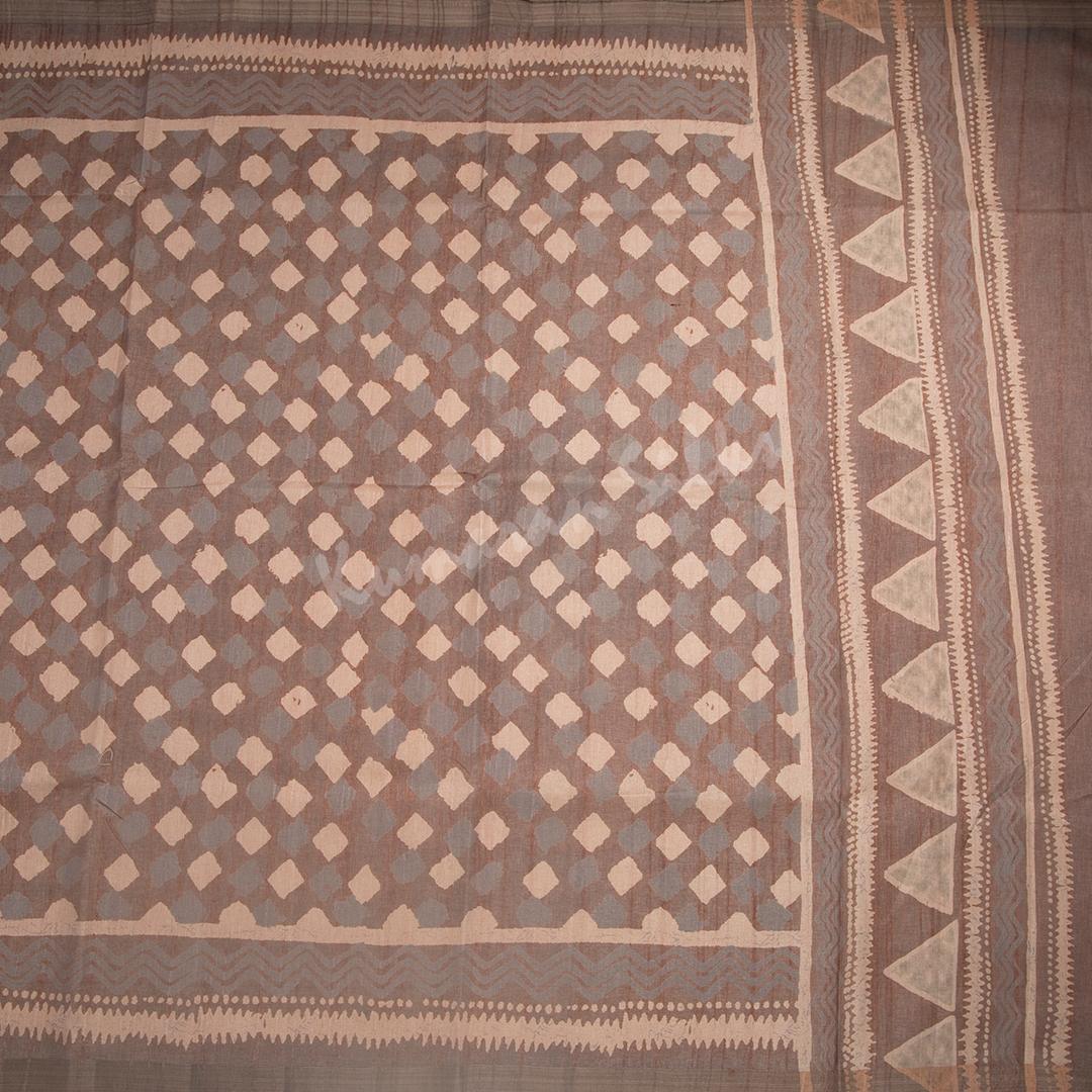 Semi Raw Silk Brown Printed Saree 06