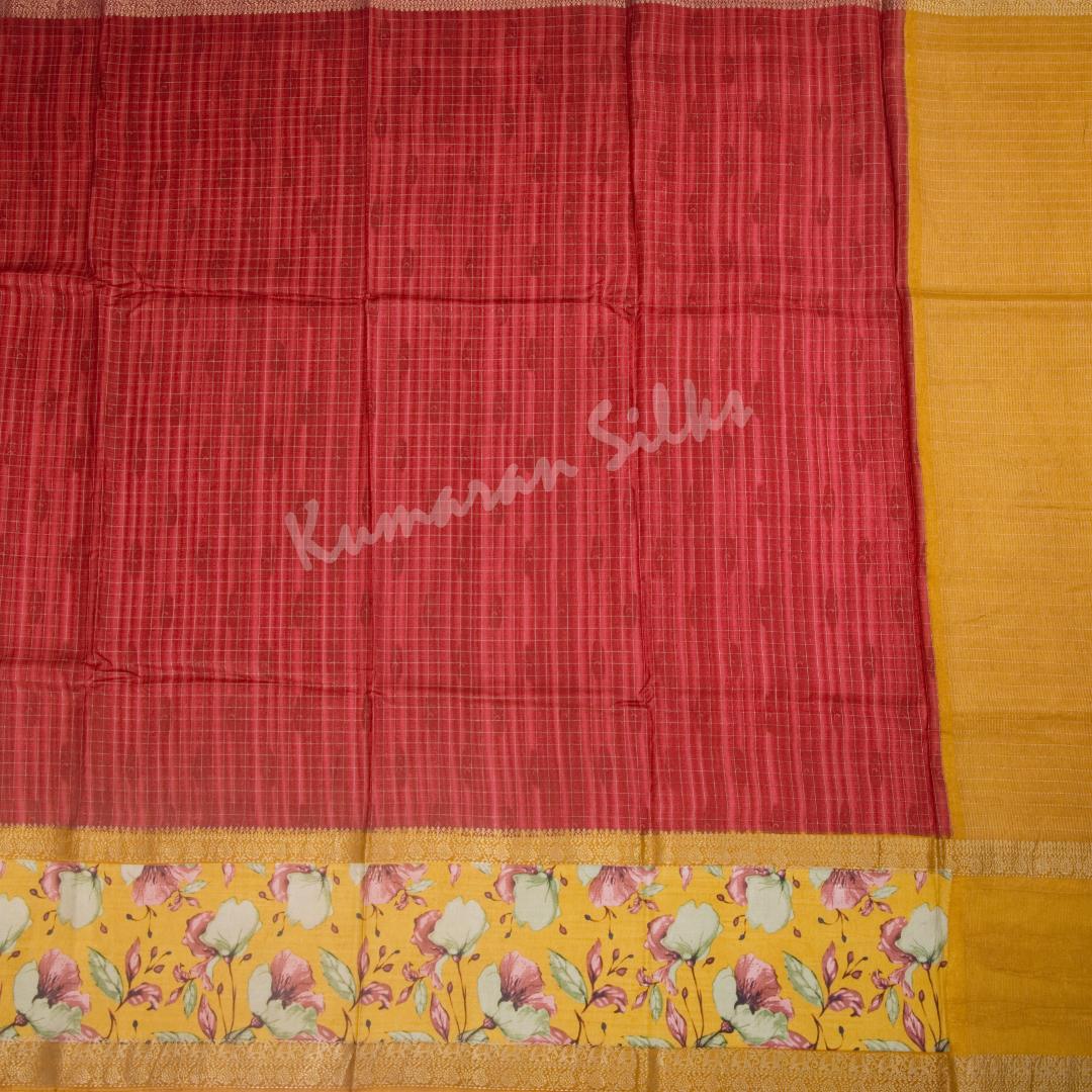 Semi Raw Silk Maroon Printed Saree 03