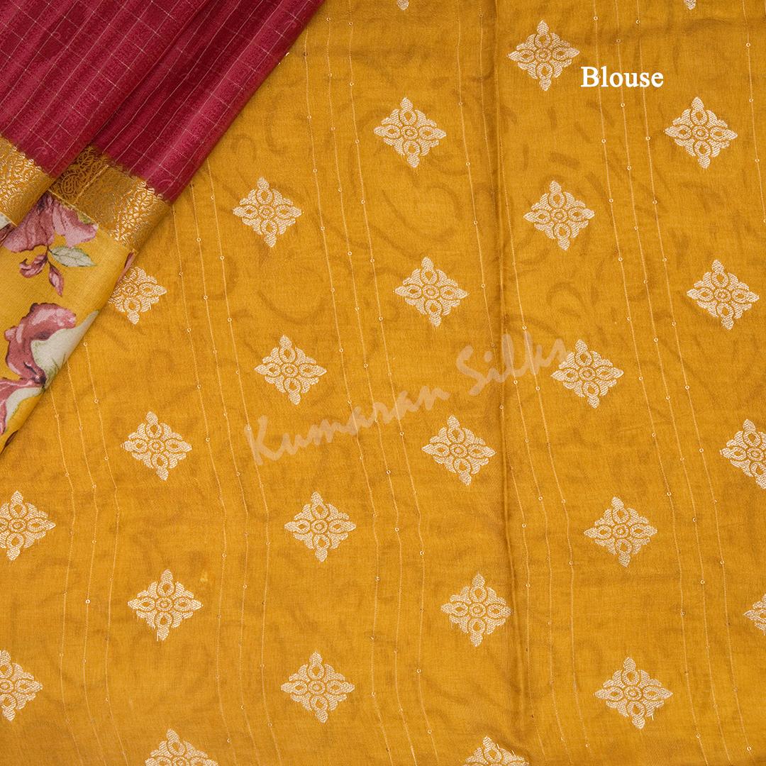 Semi Raw Silk Maroon Printed Saree 03