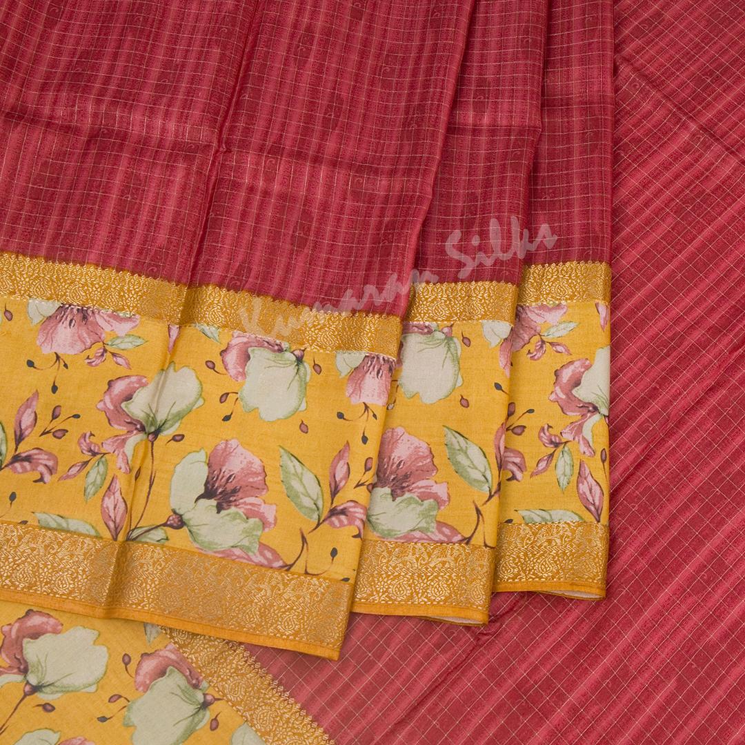 Semi Raw Silk Maroon Printed Saree 03