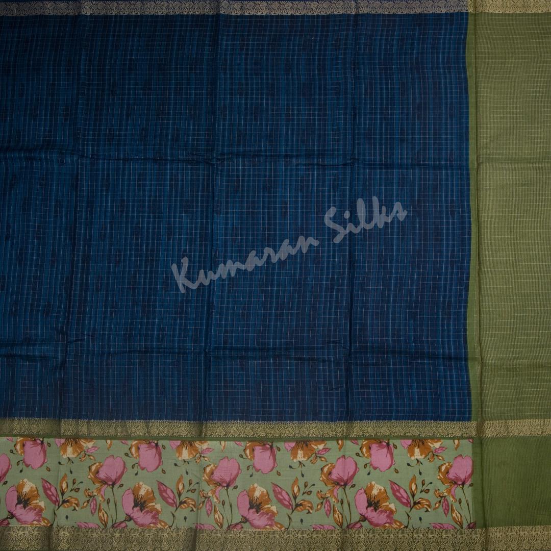 Semi Raw Silk Navy Blue Printed Saree