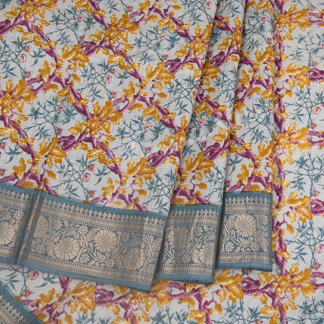 Semi Raw Silk Grey Printed Saree 05