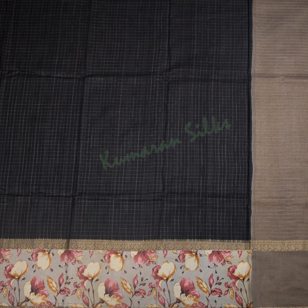 Semi Raw Silk Black Printed Saree 07