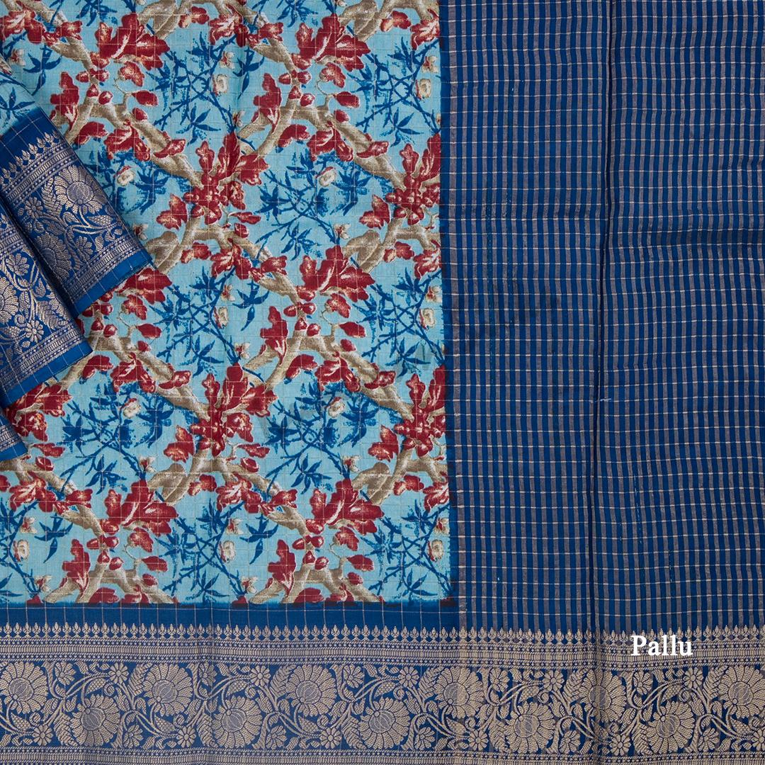 Semi Raw Silk Light Blue Printed Saree