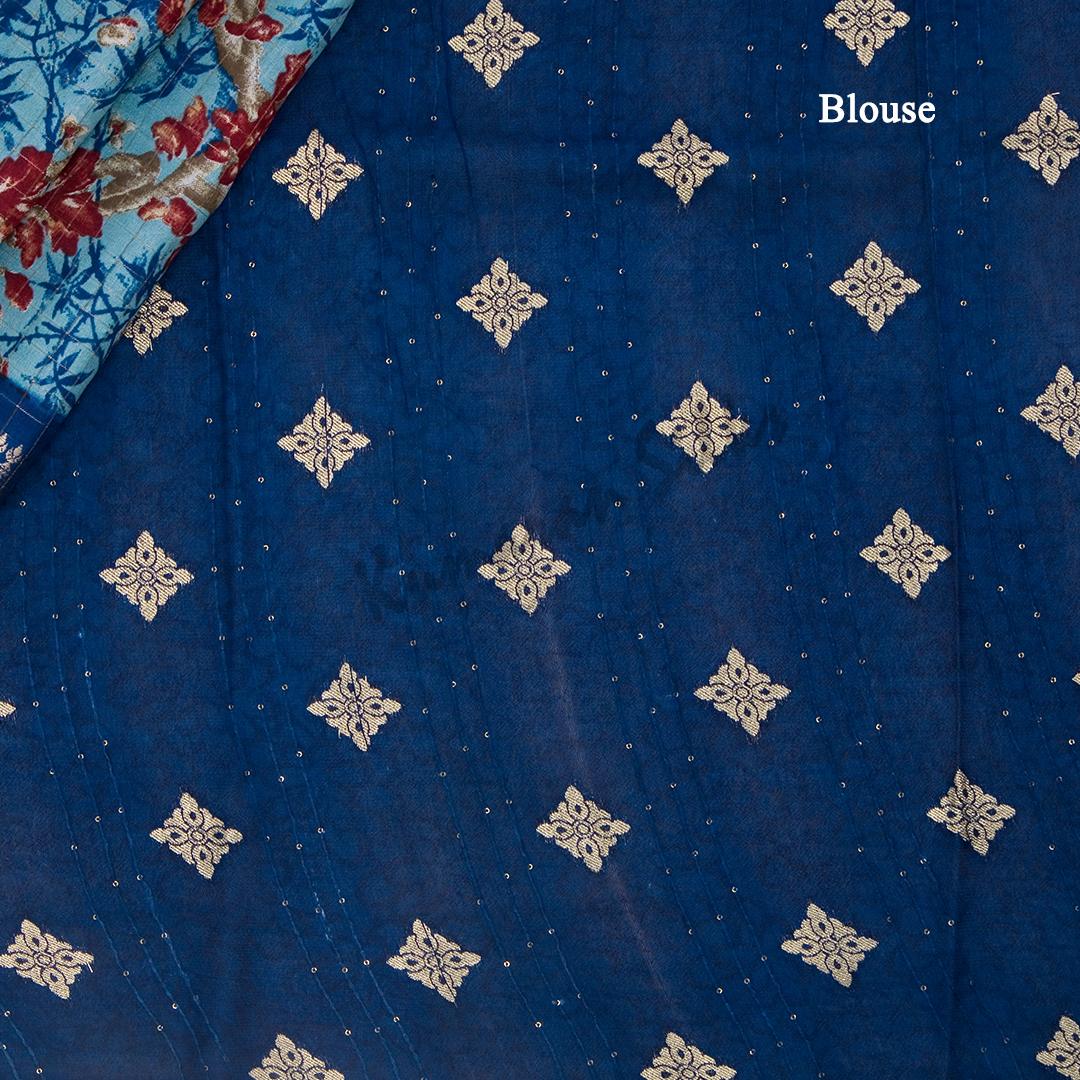 Semi Raw Silk Light Blue Printed Saree