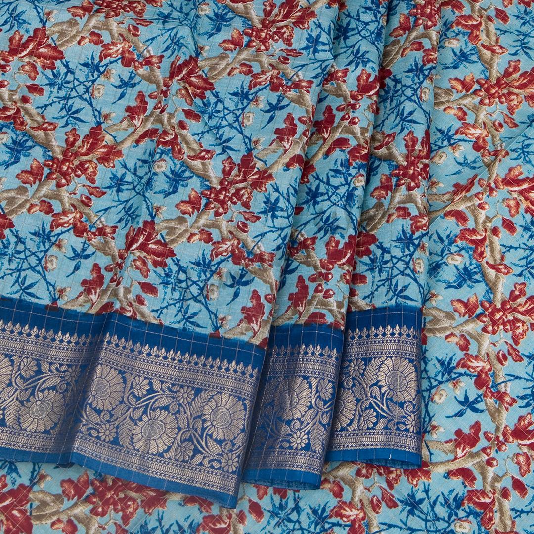 Semi Raw Silk Light Blue Printed Saree