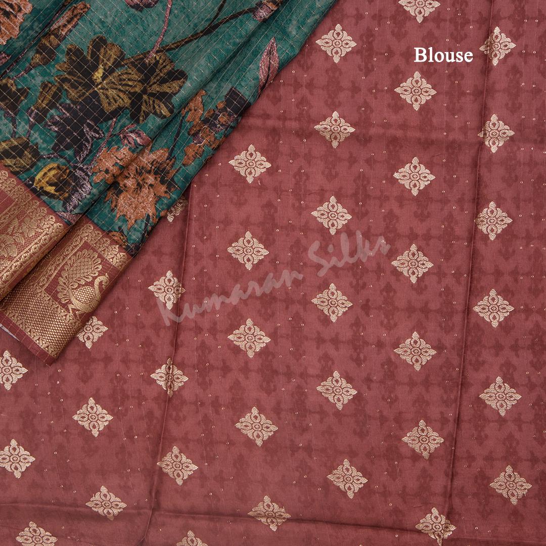 Semi Raw Silk Sage Green Floral Printed Saree