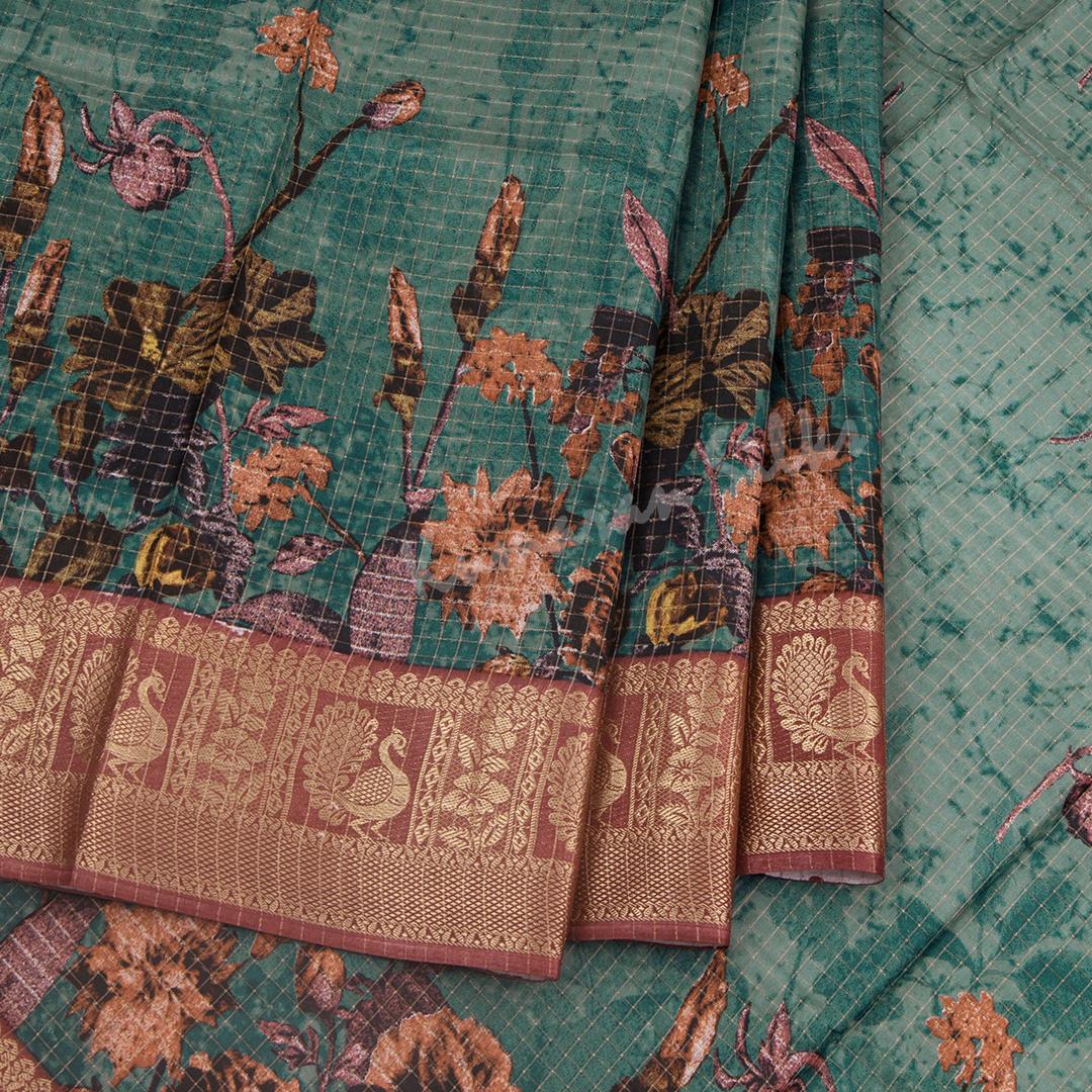 Semi Raw Silk Sage Green Floral Printed Saree