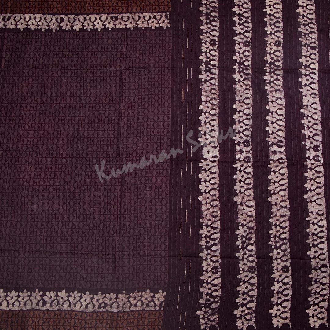 Semi Linen Dark Brown Printed Saree 02 - Kumaran Silks