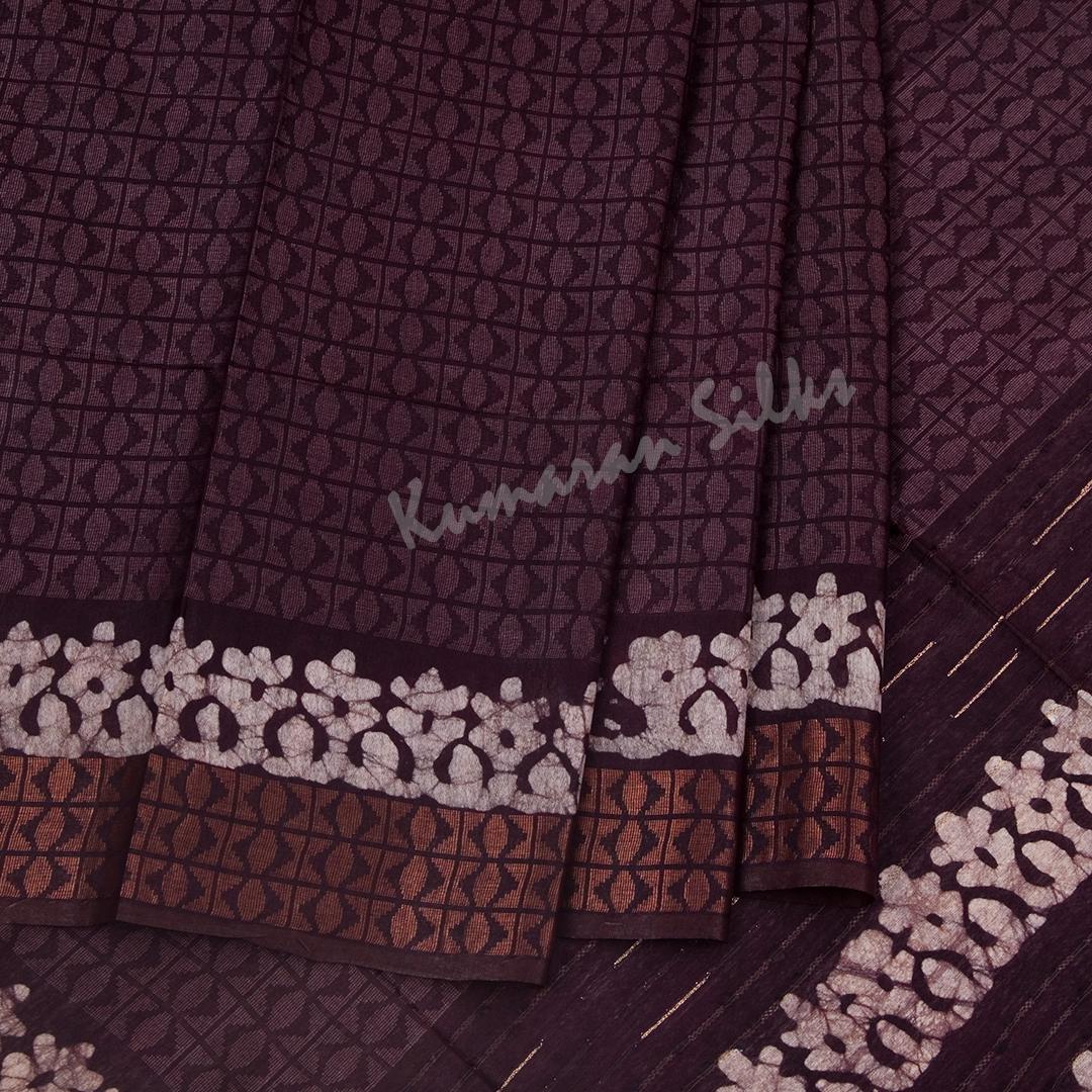 Semi Linen Dark Brown Printed Saree 02 - Kumaran Silks