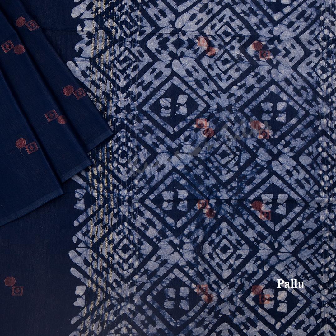 Semi Linen Navy Blue Zari Worked Saree - Kumaran Silks