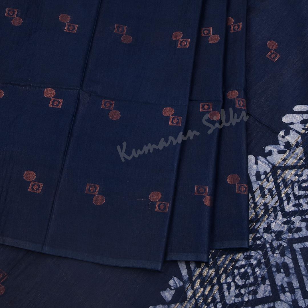 Semi Linen Navy Blue Zari Worked Saree - Kumaran Silks