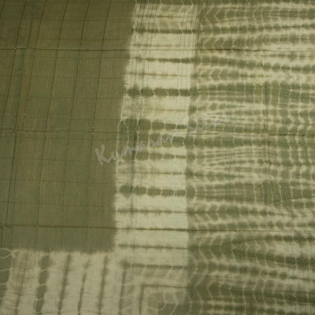 Semi Linen Olive Green Checked Saree - Kumaran Silks