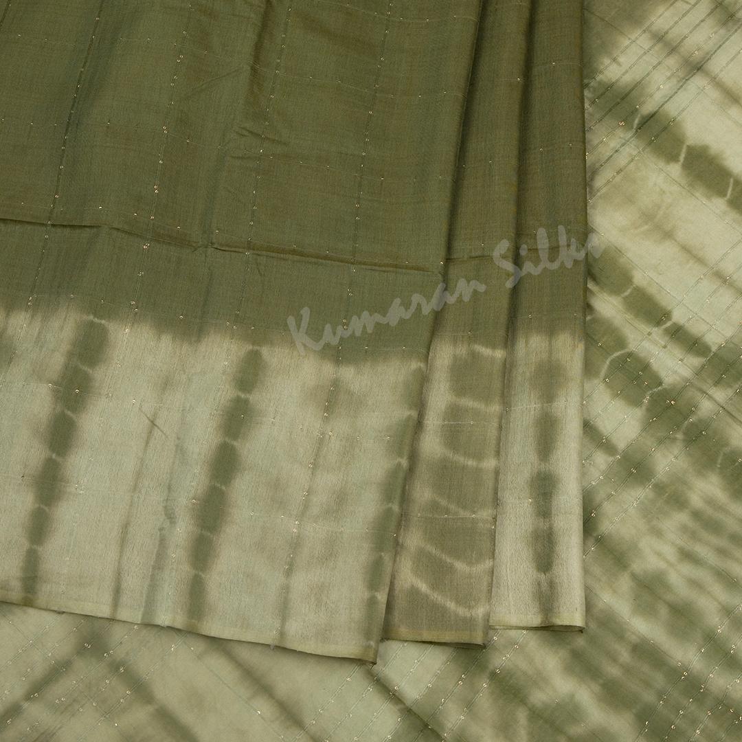 Semi Linen Olive Green Checked Saree - Kumaran Silks