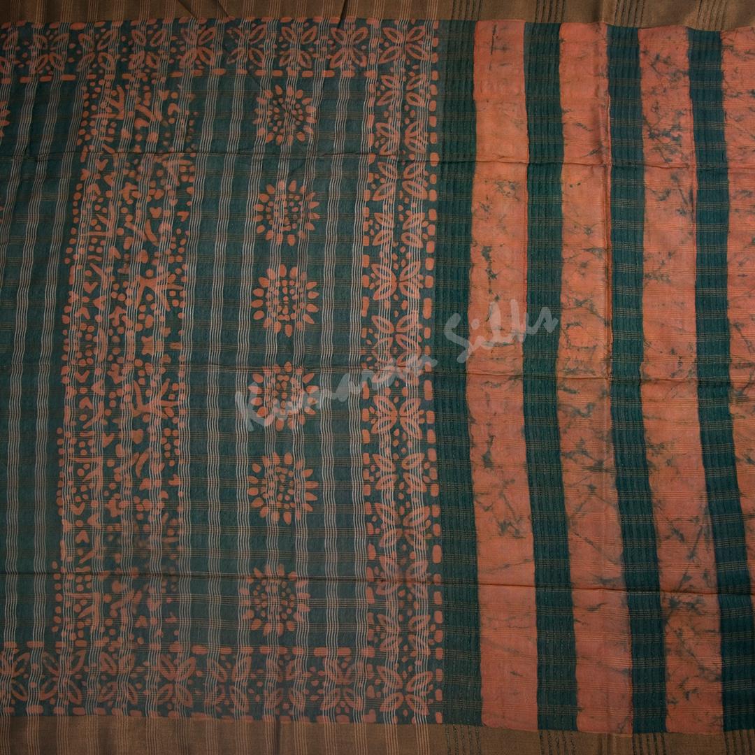 Semi Linen Dark Green Shibori Printed Saree - Kumaran Silks