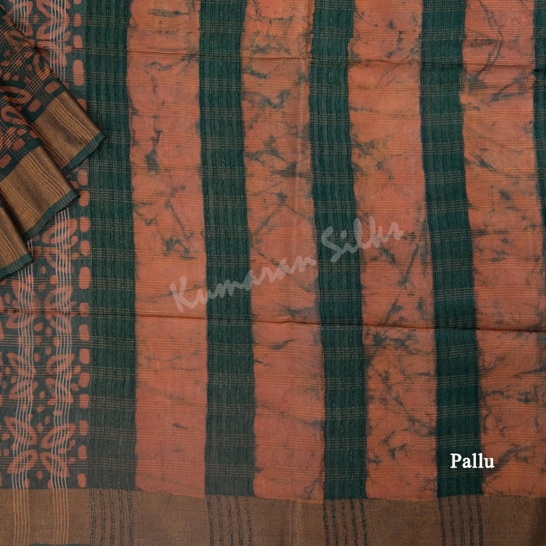 Semi Linen Dark Green Shibori Printed Saree - Kumaran Silks