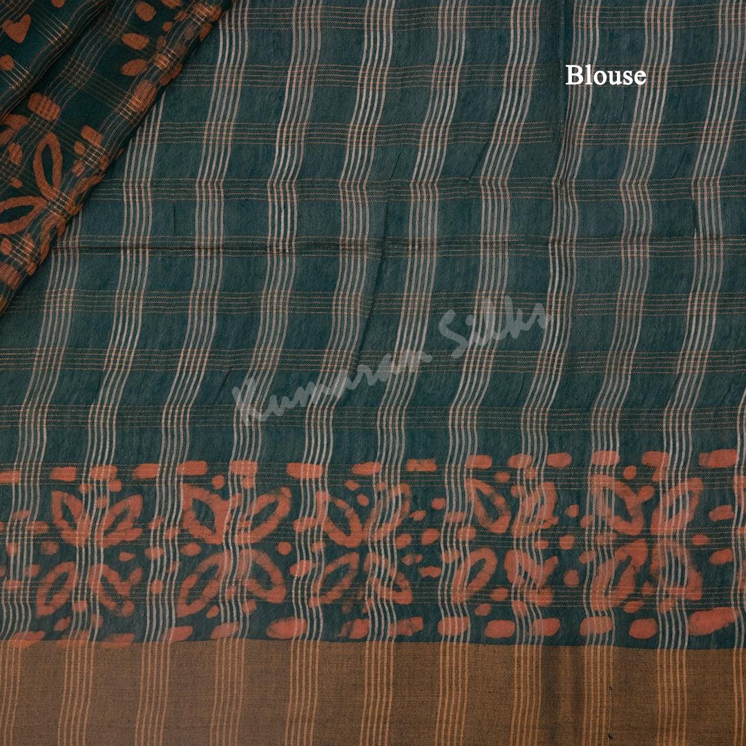 Semi Linen Dark Green Shibori Printed Saree - Kumaran Silks