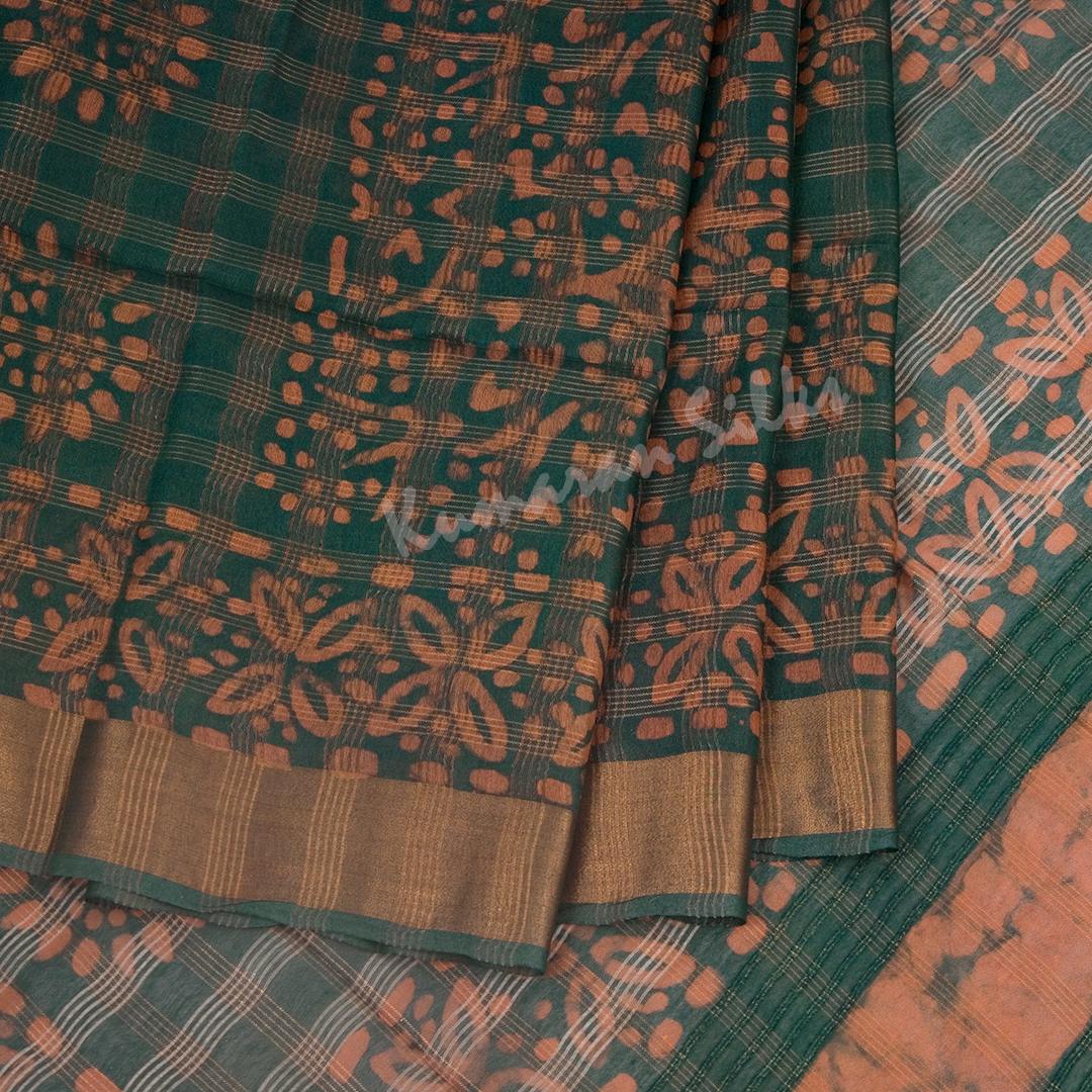 Semi Linen Dark Green Shibori Printed Saree - Kumaran Silks