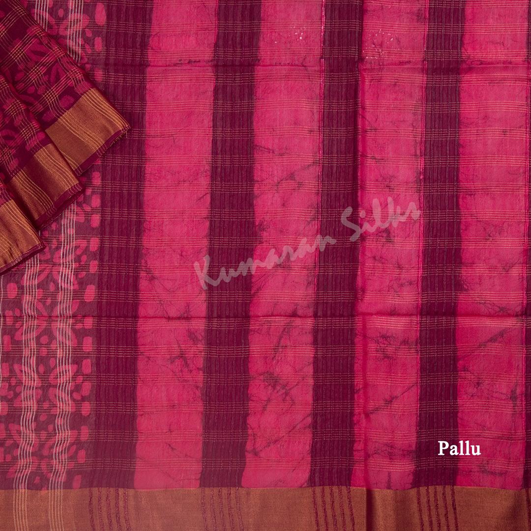 Semi Linen Maroon Shibori Printed Saree 02 - Kumaran Silks