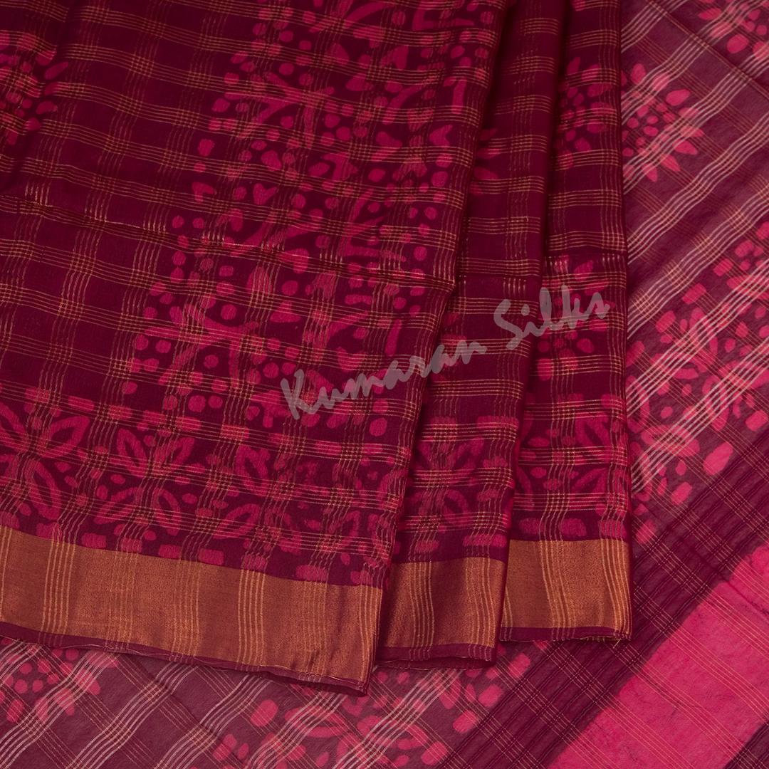 Semi Linen Maroon Shibori Printed Saree 02 - Kumaran Silks