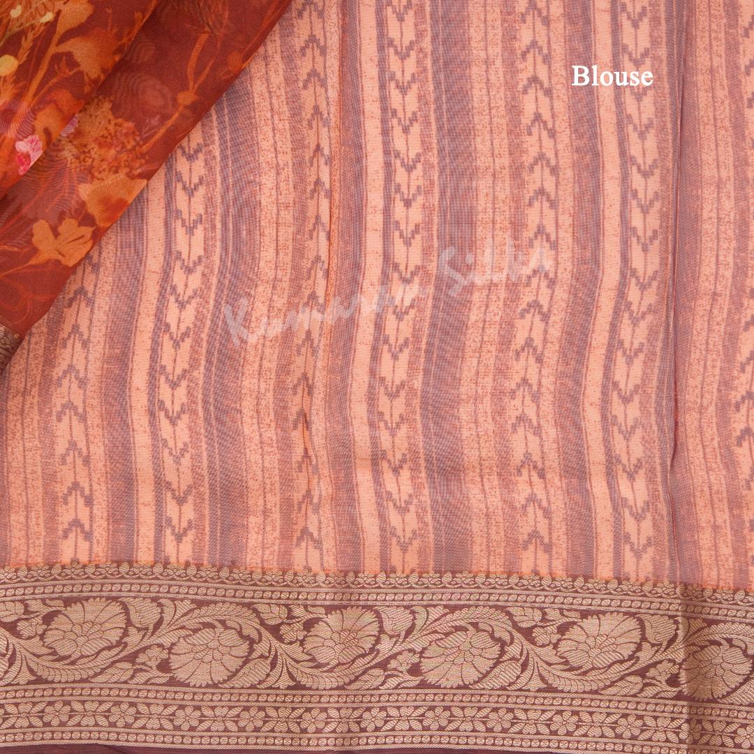 Soft Organza Maroon Floral Printed Saree