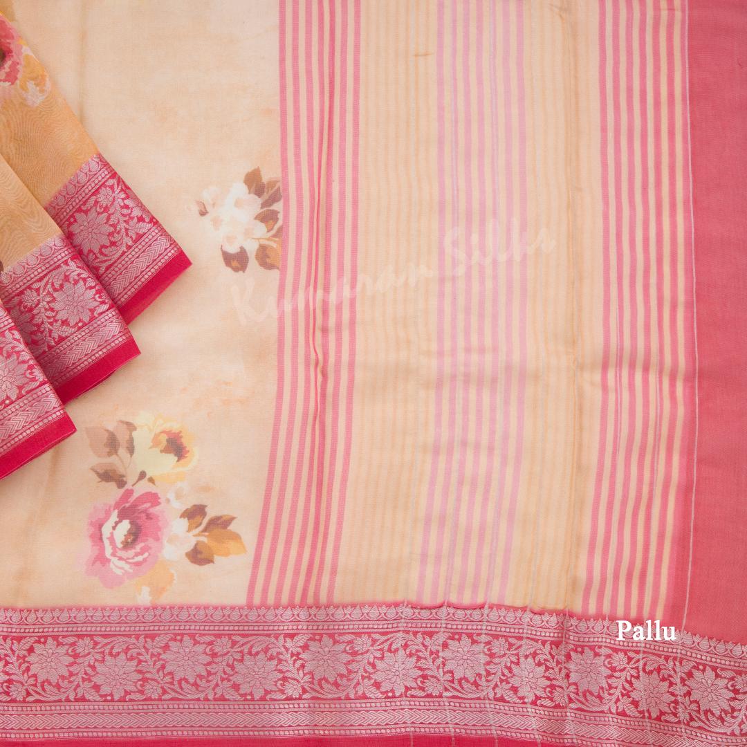 Soft Organza Light Brown Floral Printed Saree