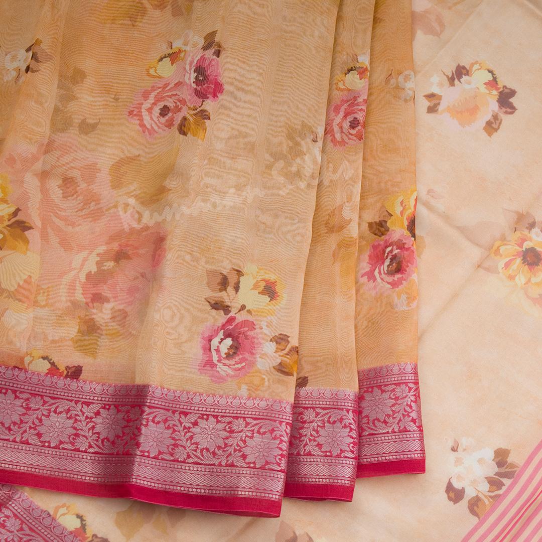 Soft Organza Light Brown Floral Printed Saree