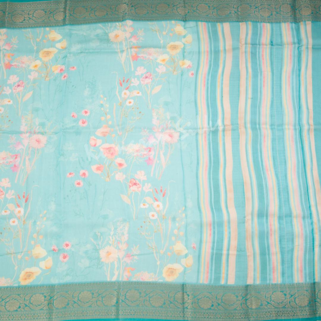 Soft Organza Turquoise Floral Printed Saree