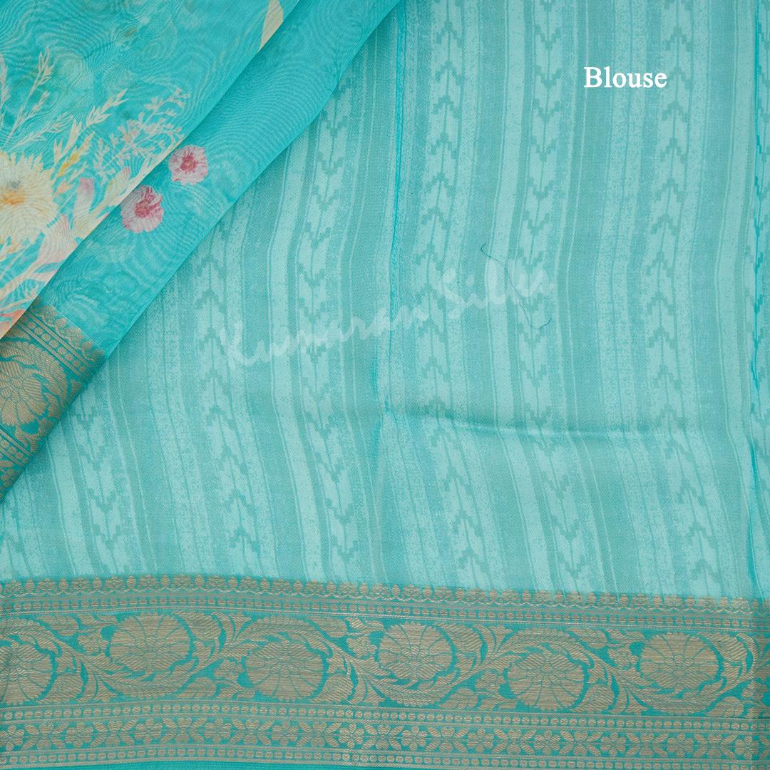 Soft Organza Turquoise Floral Printed Saree