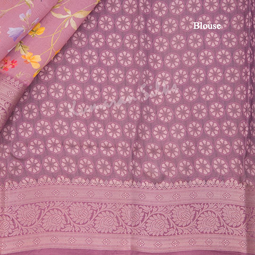 Silk Viscose Purple Floral Printed Saree